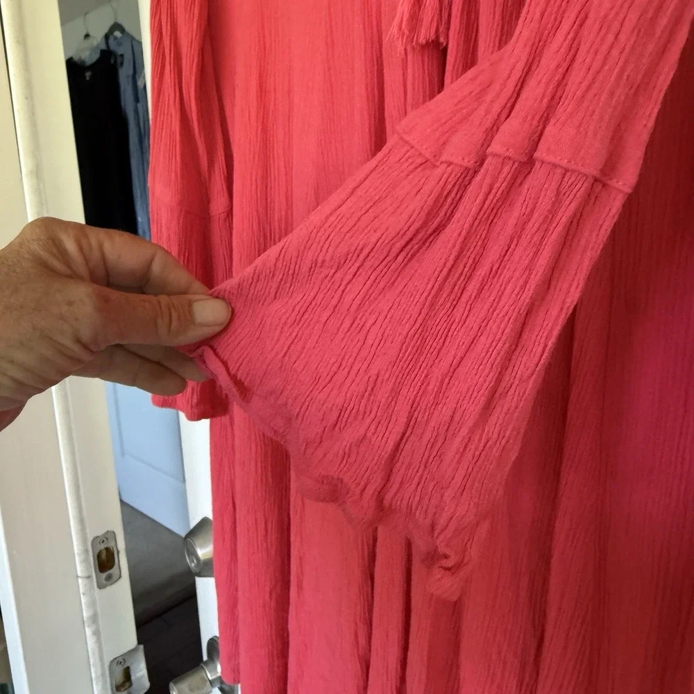 Torrid Boho Gauzy Lined Midi Dress Watermelon Pink Sz L Cottagecore Prarie